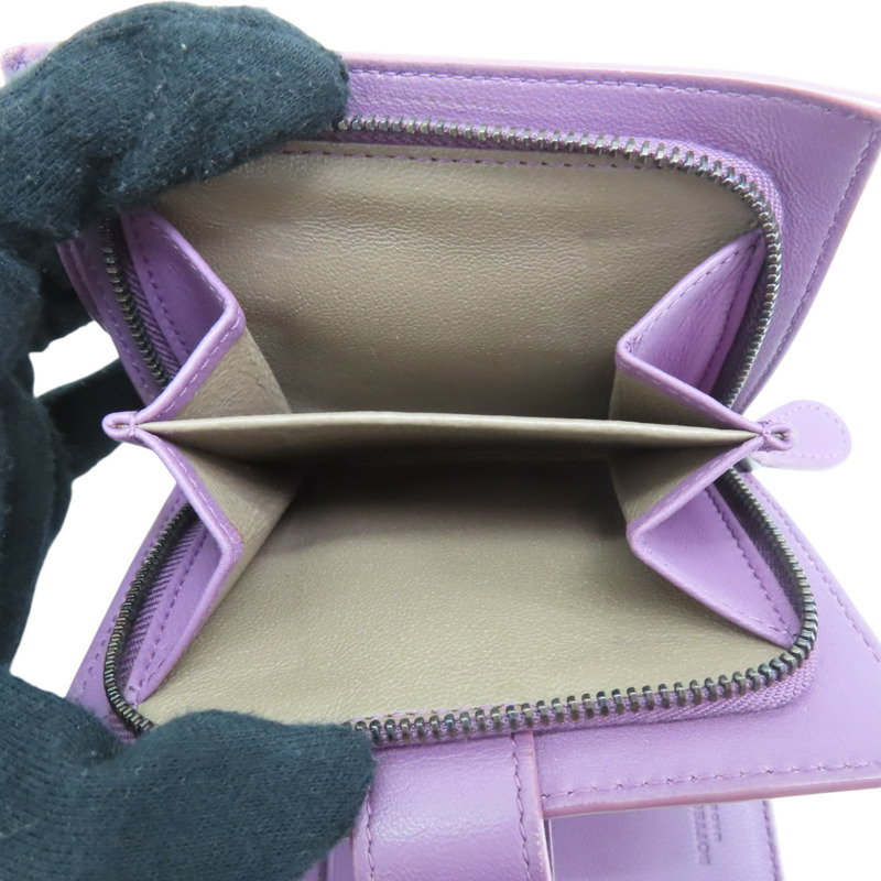 紫色 編織皮革 兩折中夾-6