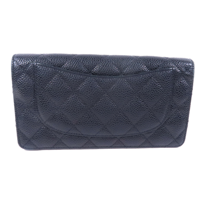 CHANEL 牛皮皮革Long Wallet銀扣長錢包-1