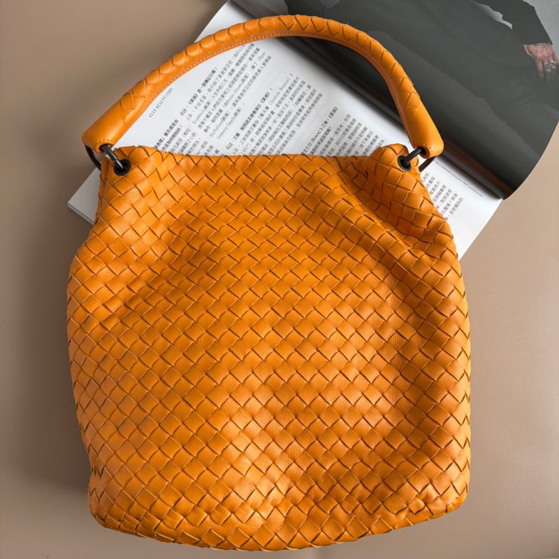 ::Bottega Veneta:: BV 編織橘黃色手提包 肩背包 水桶包-0