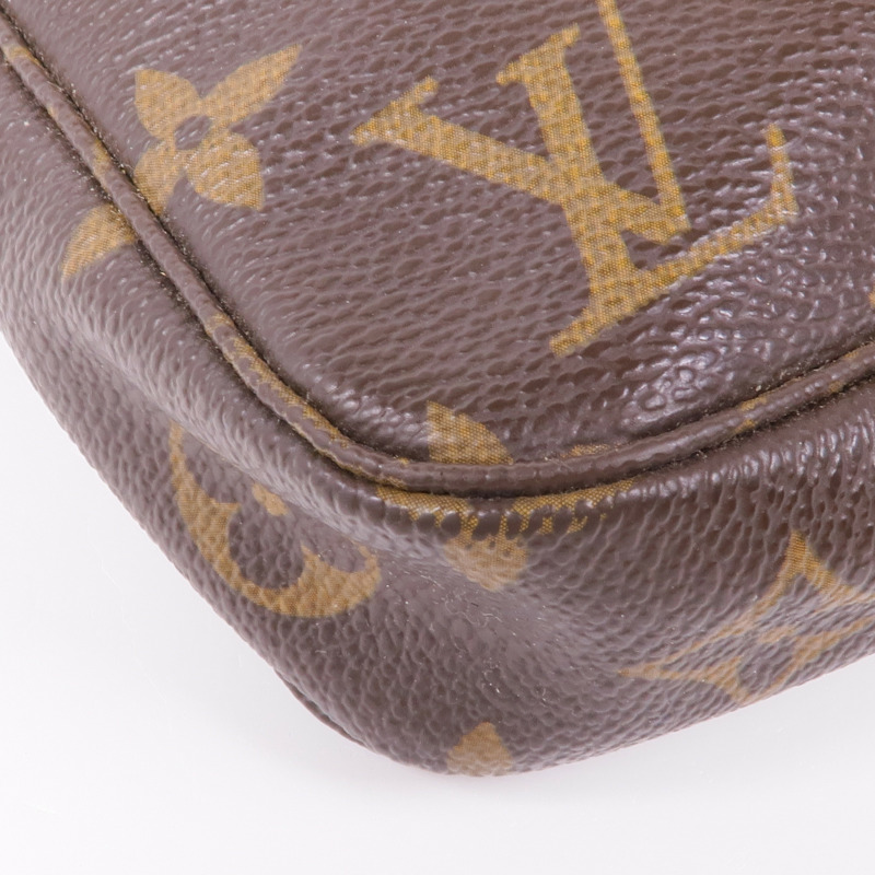 LOUIS VUITTON Monogram Pochette Accessoires金扣手挽袋棕色-6