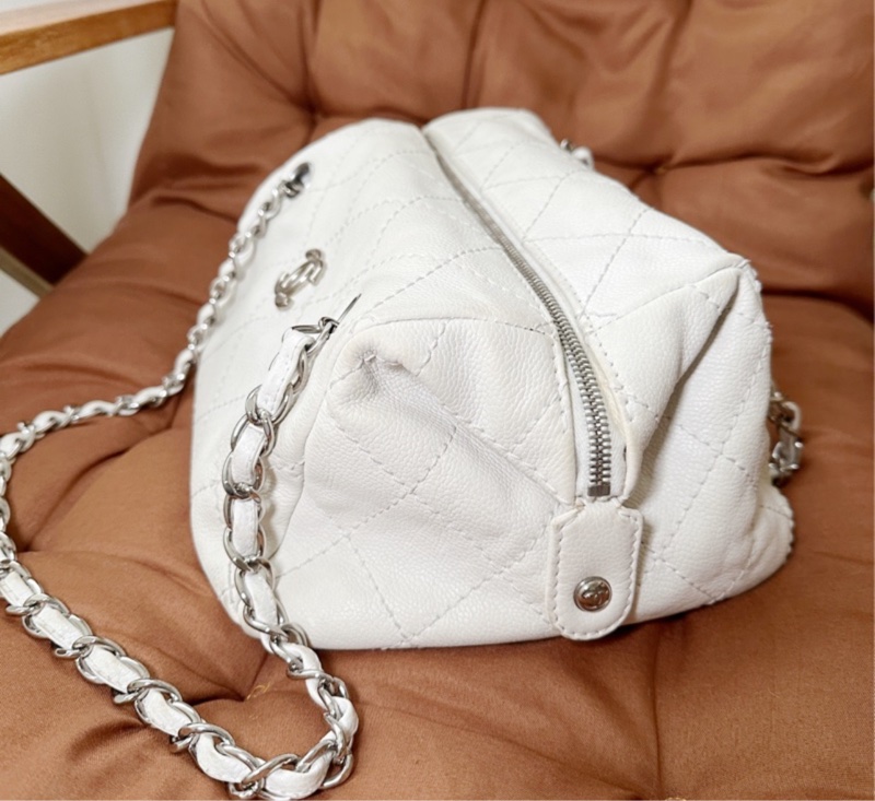 💙正品 CHANEL 荔枝牛皮 白香奈兒 老香 托特包｜有雷標-6