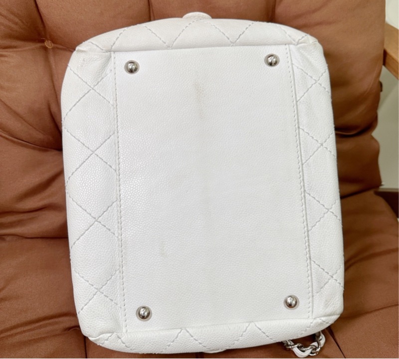 💙正品 CHANEL 荔枝牛皮 白香奈兒 老香 托特包｜有雷標-7