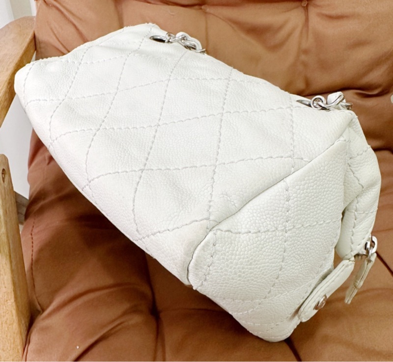 💙正品 CHANEL 荔枝牛皮 白香奈兒 老香 托特包｜有雷標-8