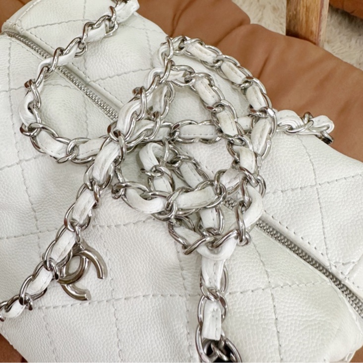 💙正品 CHANEL 荔枝牛皮 白香奈兒 老香 托特包｜有雷標-9