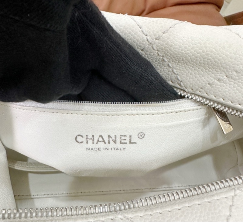 💙正品 CHANEL 荔枝牛皮 白香奈兒 老香 托特包｜有雷標-12