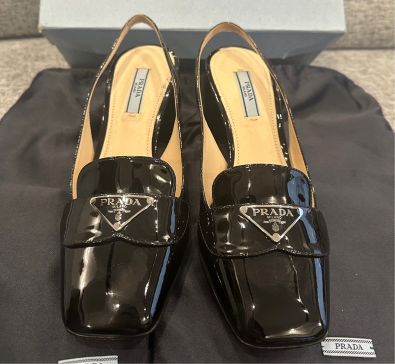 Prada 高跟 漆皮 黑色 學院 鞋 包鞋 樂福鞋-2