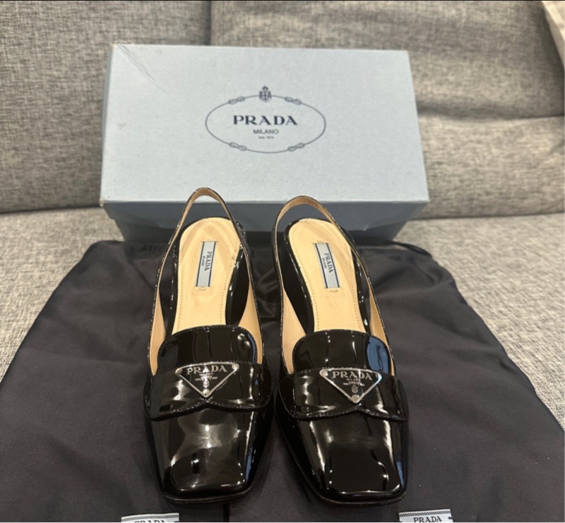 Prada 高跟 漆皮 黑色 學院 鞋 包鞋 樂福鞋-3