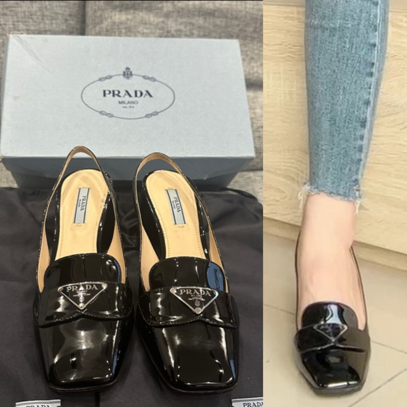 Prada 高跟 漆皮 黑色 學院 鞋 包鞋 樂福鞋-7
