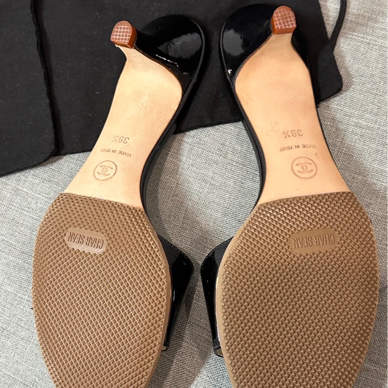 正品 CHANEL 高跟 漆皮 黑香奈兒 老香 涼鞋 牛皮 拖鞋-7