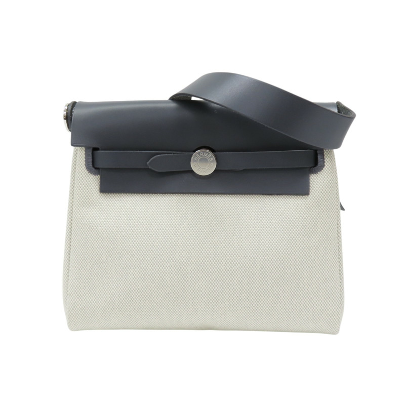 灰色皮革 白色帆布 Herbag Zip 20 肩背包 W刻【HERMES 愛馬仕】-0