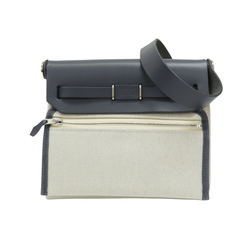 灰色皮革 白色帆布 Herbag Zip 20 肩背包 W刻【HERMES 愛馬仕】-1