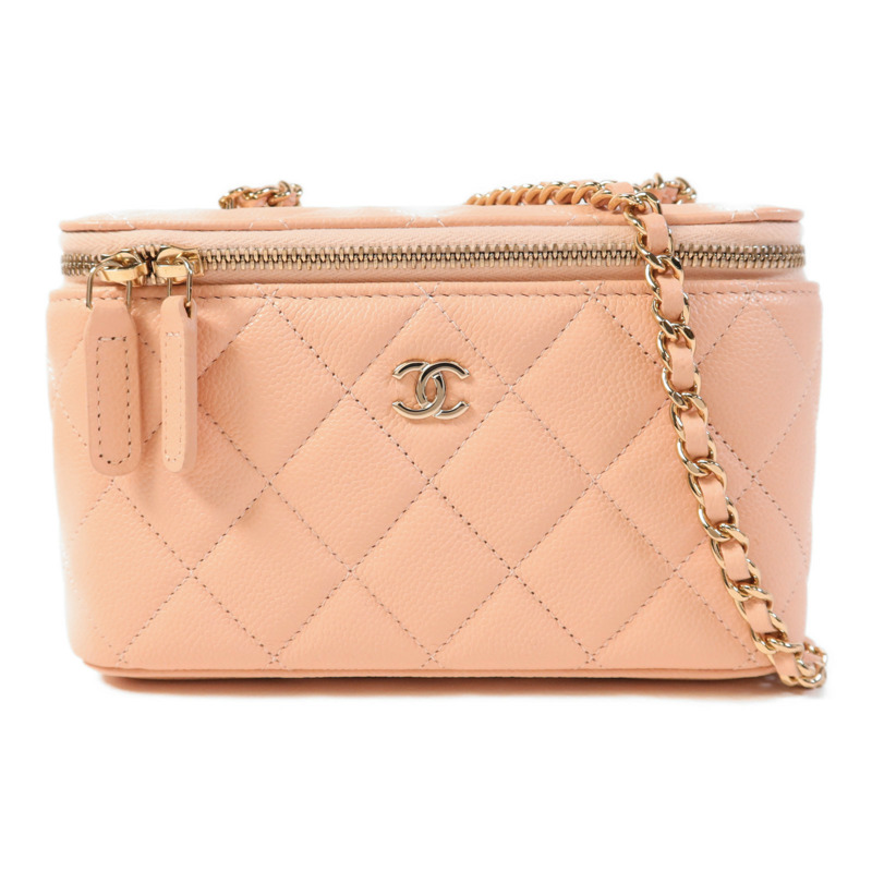 CHANEL 牛皮皮革Vanity Case金扣鏈帶肩背袋-0