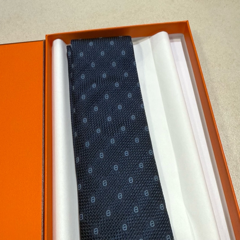 Hermes 男裝 深藍色豬鼻圖案真絲領呔-2