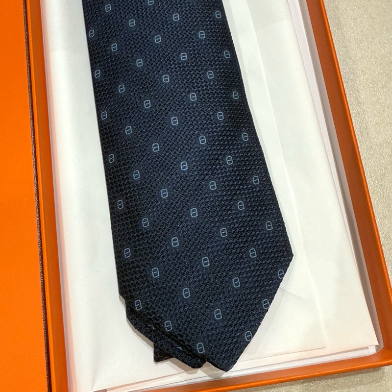 Hermes 男裝 深藍色豬鼻圖案真絲領呔-3