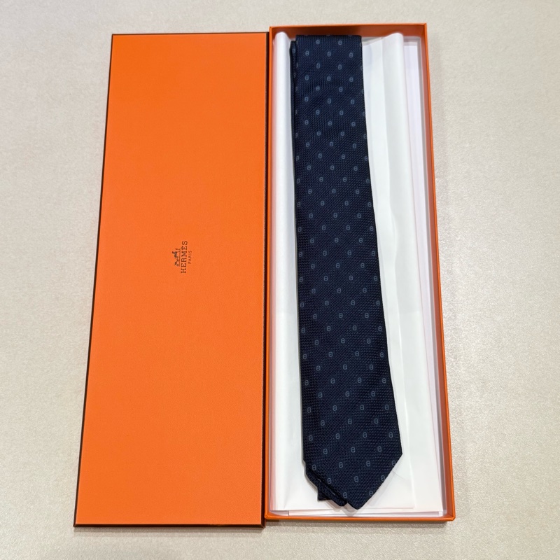 Hermes 男裝 深藍色豬鼻圖案真絲領呔-4