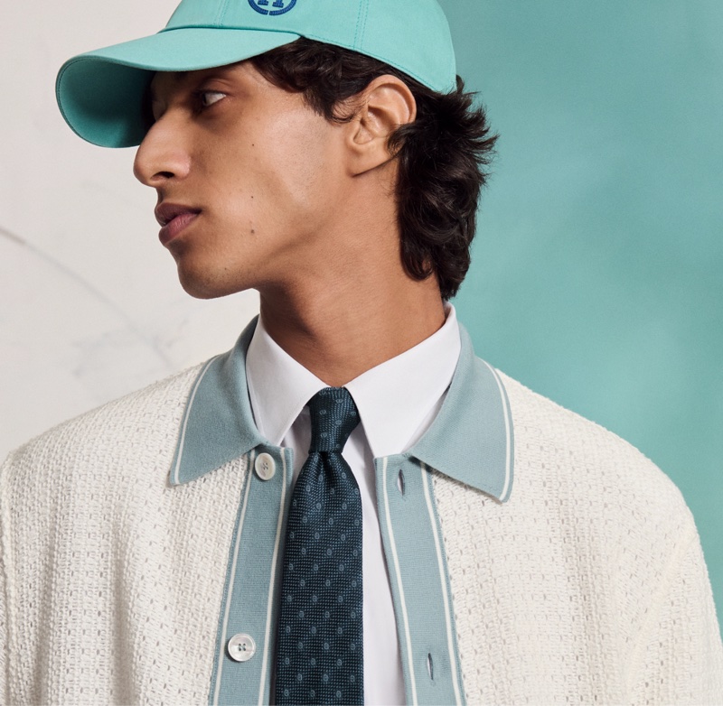 Hermes 男裝 深藍色豬鼻圖案真絲領呔-6