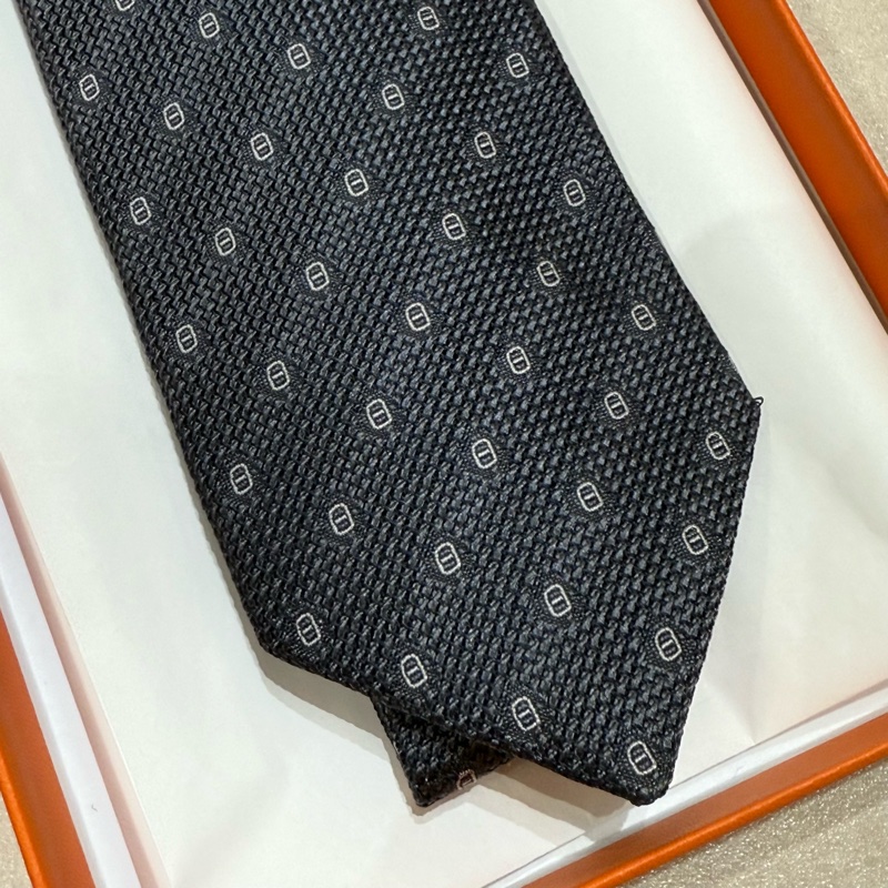 Hermes 男裝 深灰色豬鼻圖案真絲領呔-1