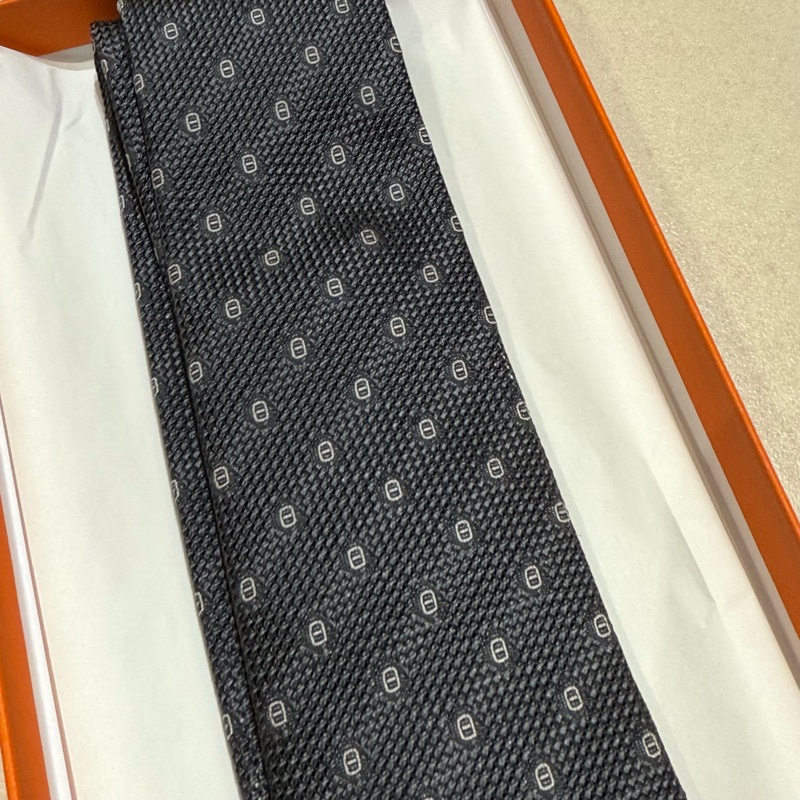 Hermes 男裝 深灰色豬鼻圖案真絲領呔-2