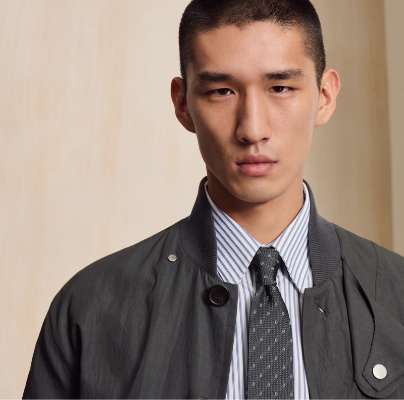 Hermes 男裝 深灰色豬鼻圖案真絲領呔-5