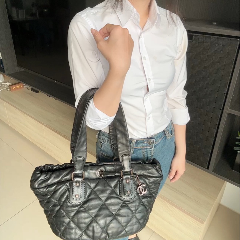 Chanel香奈兒 二手 黑 托特包 牛皮 大容量-7