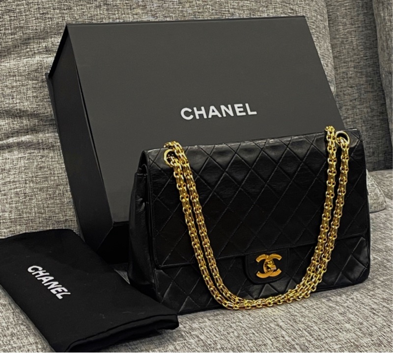 正品 CHANEL 黑 香奈兒 老香 側背包 斜背包｜有雷標 勞力士 金鍊-12