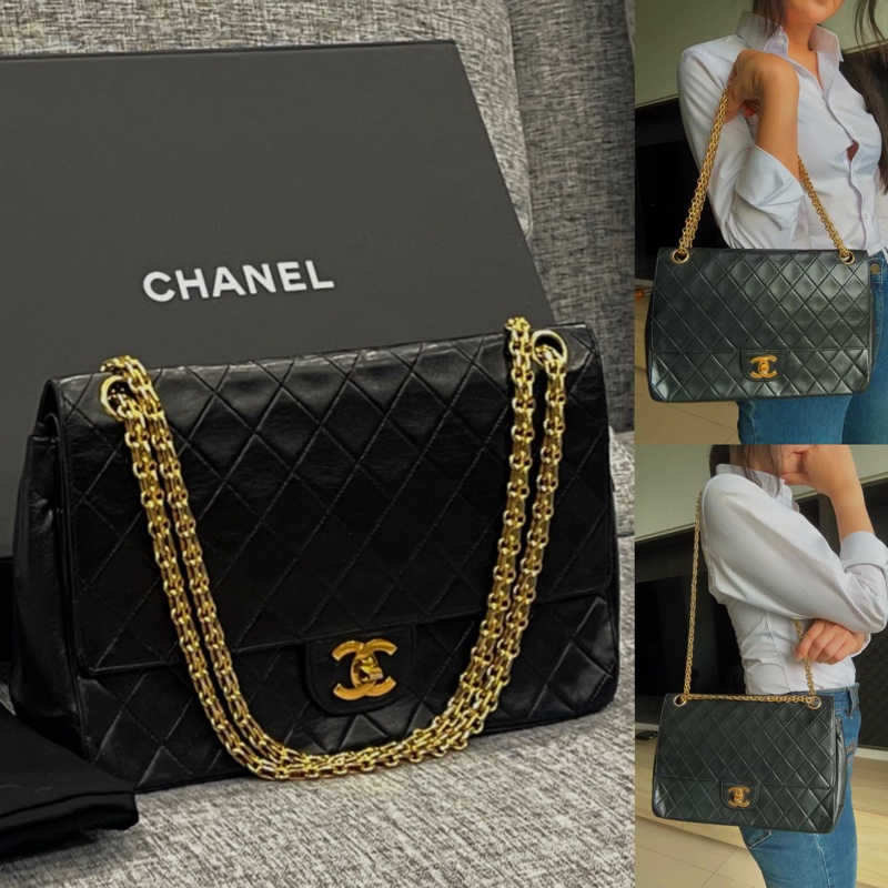 正品 CHANEL 黑 香奈兒 老香 側背包 斜背包｜有雷標 勞力士 金鍊-0