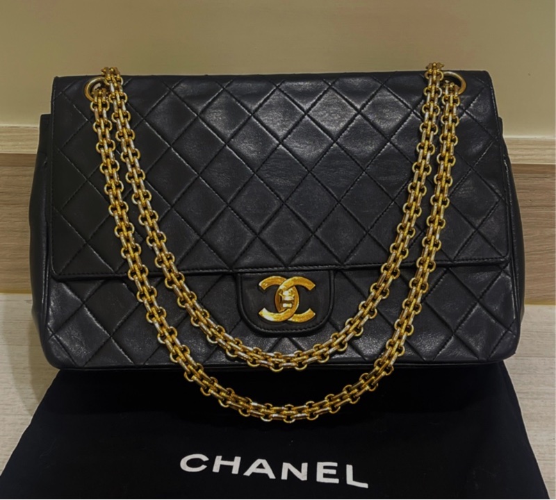 正品 CHANEL 黑 香奈兒 老香 側背包 斜背包｜有雷標 勞力士 金鍊-2
