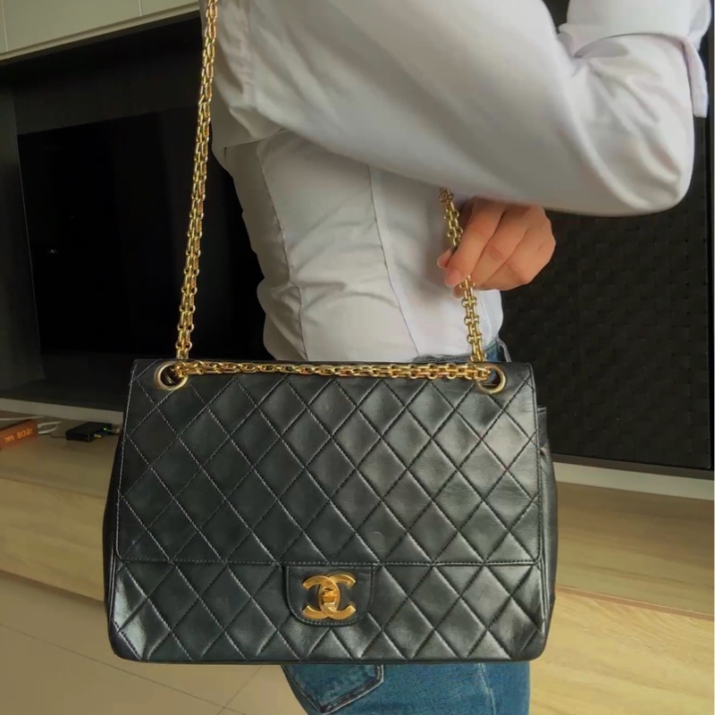 正品 CHANEL 黑 香奈兒 老香 側背包 斜背包｜有雷標 勞力士 金鍊-8