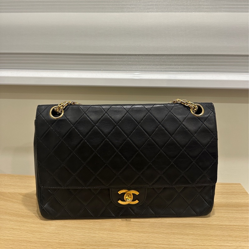 正品 CHANEL 黑 香奈兒 老香 側背包 斜背包｜有雷標 勞力士 金鍊-9