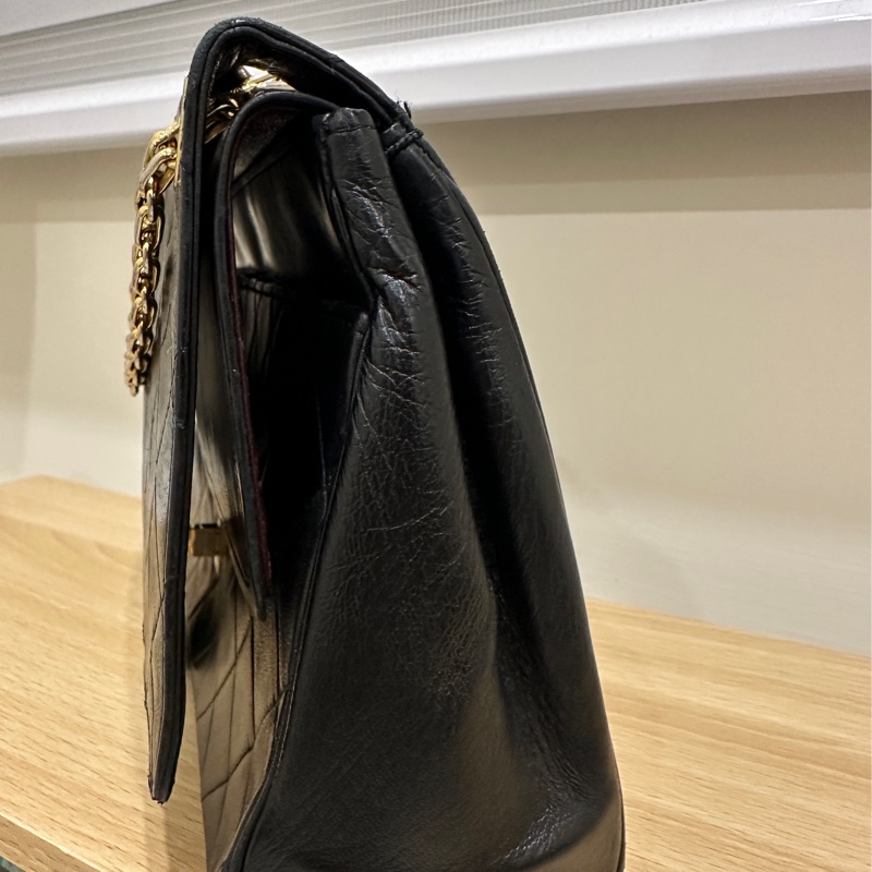 正品 CHANEL 黑 香奈兒 老香 側背包 斜背包｜有雷標 勞力士 金鍊-15