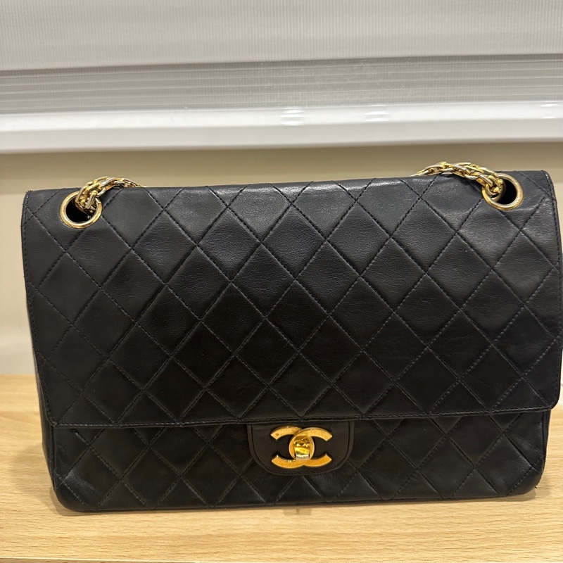 正品 CHANEL 黑 香奈兒 老香 側背包 斜背包｜有雷標 勞力士 金鍊-20