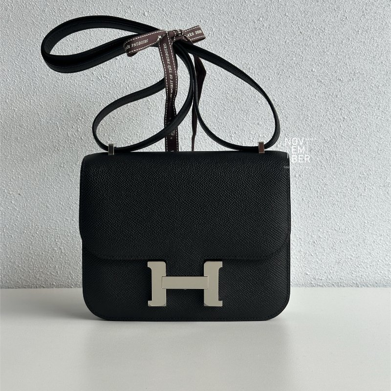 閒置全新全配✨ Hermès 愛馬仕 Constance mini 康康 黑色銀釦 肩背包 斜背包-0