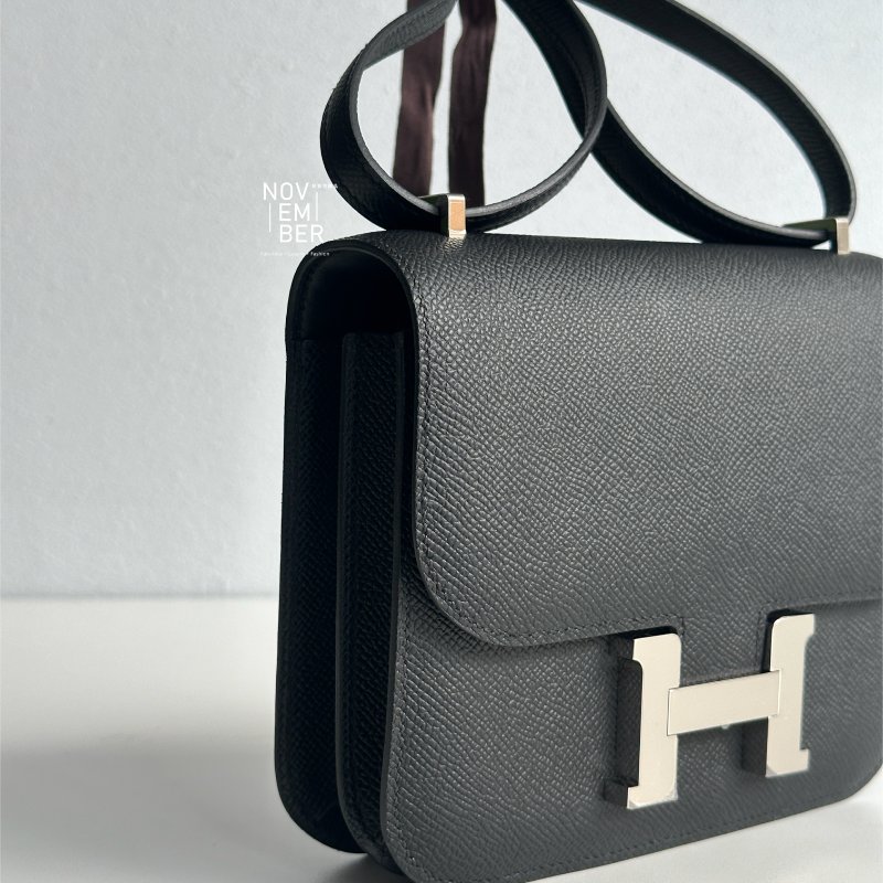 閒置全新全配✨ Hermès 愛馬仕 Constance mini 康康 黑色銀釦 肩背包 斜背包-7