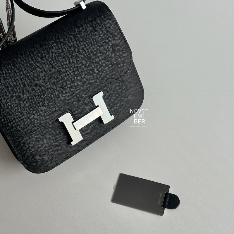 閒置全新全配✨ Hermès 愛馬仕 Constance mini 康康 黑色銀釦 肩背包 斜背包-15