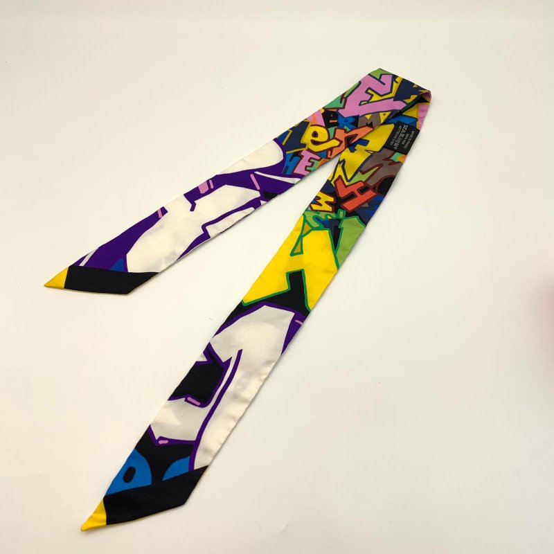 Hermes 愛馬仕 twilly絲巾 新款 彩虹波譜-0