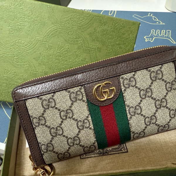 GUCCI 古馳 經典Ophidia GG印花帆布牛皮飾邊拉鍊長夾-8