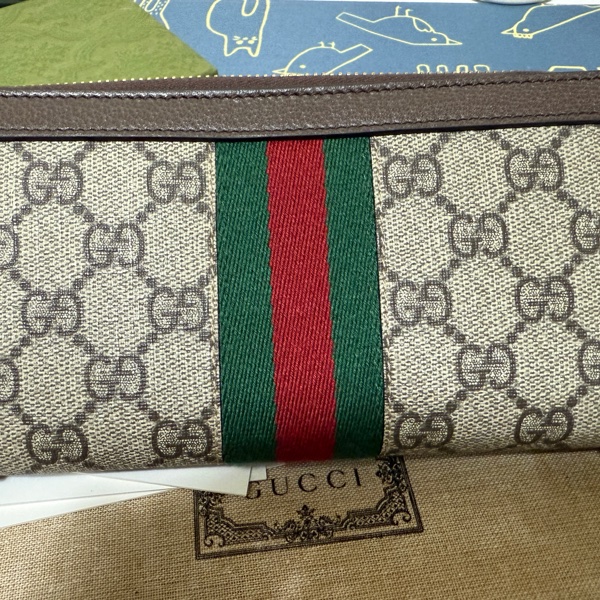 GUCCI 古馳 經典Ophidia GG印花帆布牛皮飾邊拉鍊長夾-9