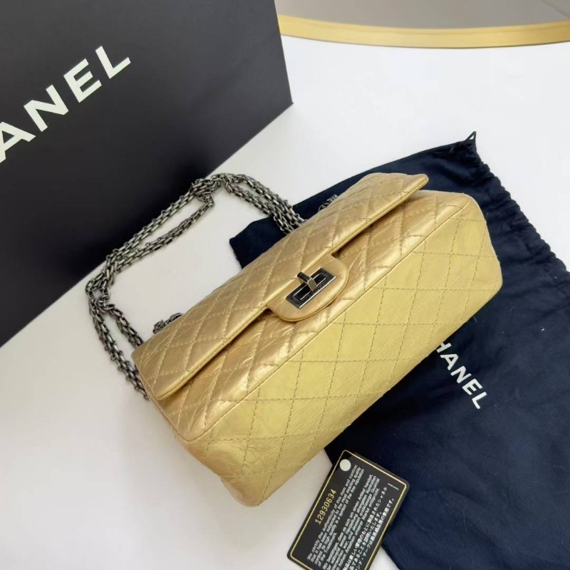 Chanel香奈兒 2.55 小號 底長24cm 小牛皮金色 肩背包 12開-2