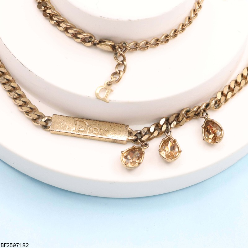 Dior迪奧古巴三滴水鑽合金項鍊 32-38cm-0