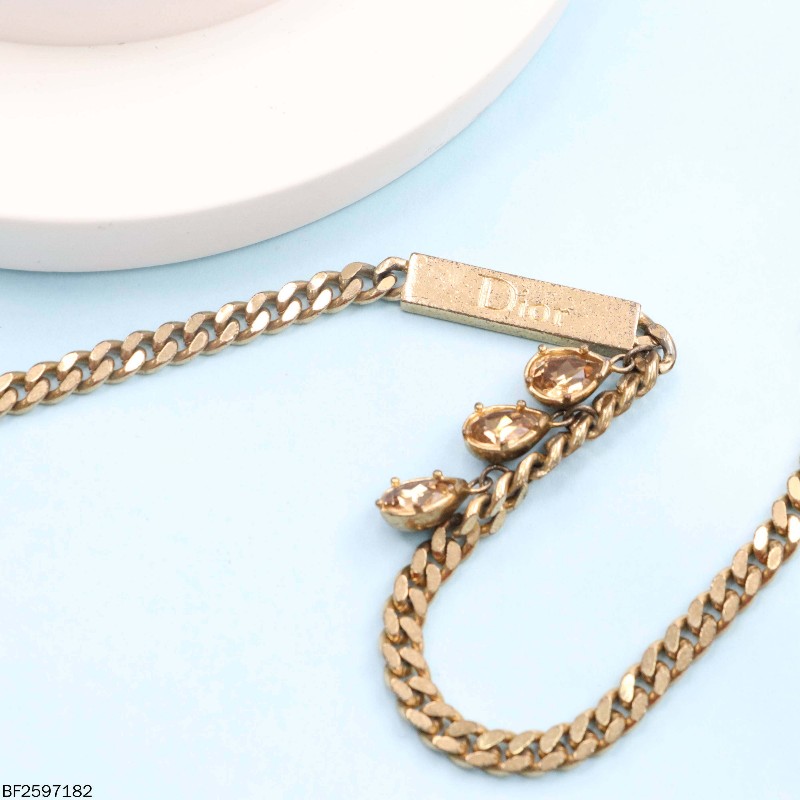 Dior迪奧古巴三滴水鑽合金項鍊 32-38cm-2