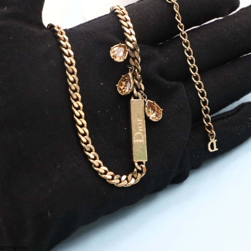 Dior迪奧古巴三滴水鑽合金項鍊 32-38cm-3