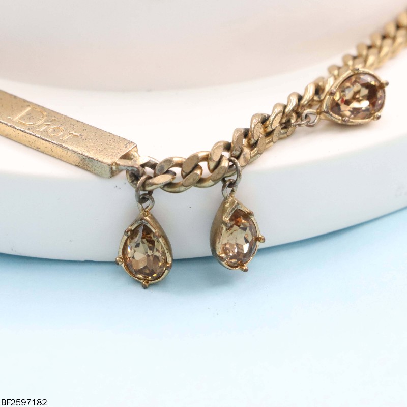 Dior迪奧古巴三滴水鑽合金項鍊 32-38cm-5