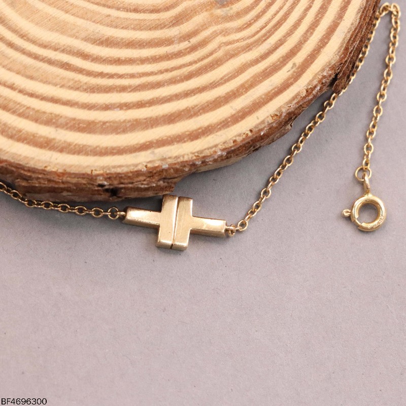Tiffany & co T系列18k玫瑰金雙T手鏈 17cm-4