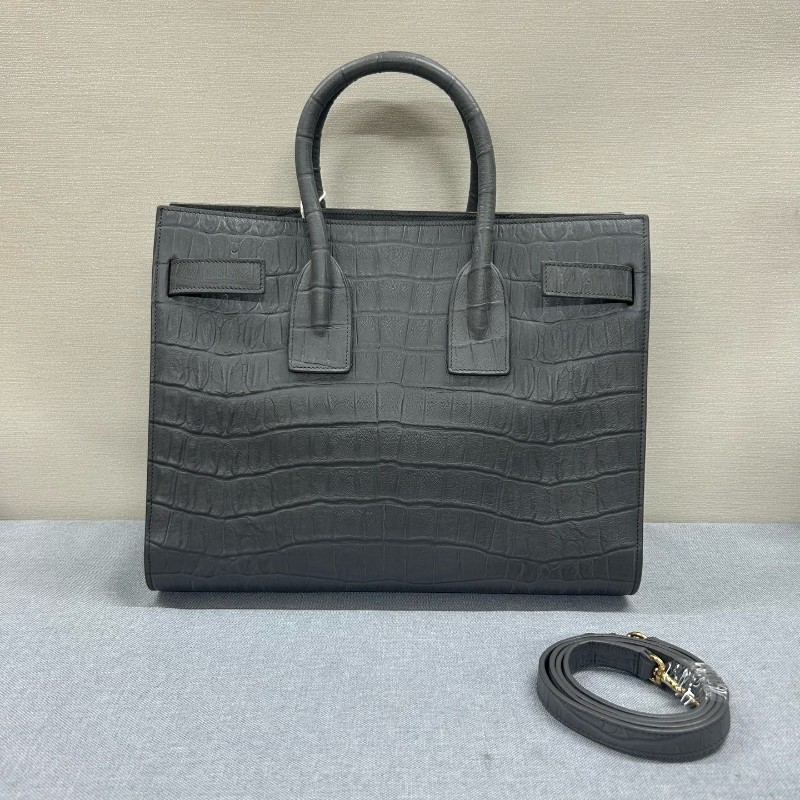 YSL 聖羅蘭 灰色鱷魚壓紋風琴包 手提包 肩背包-1
