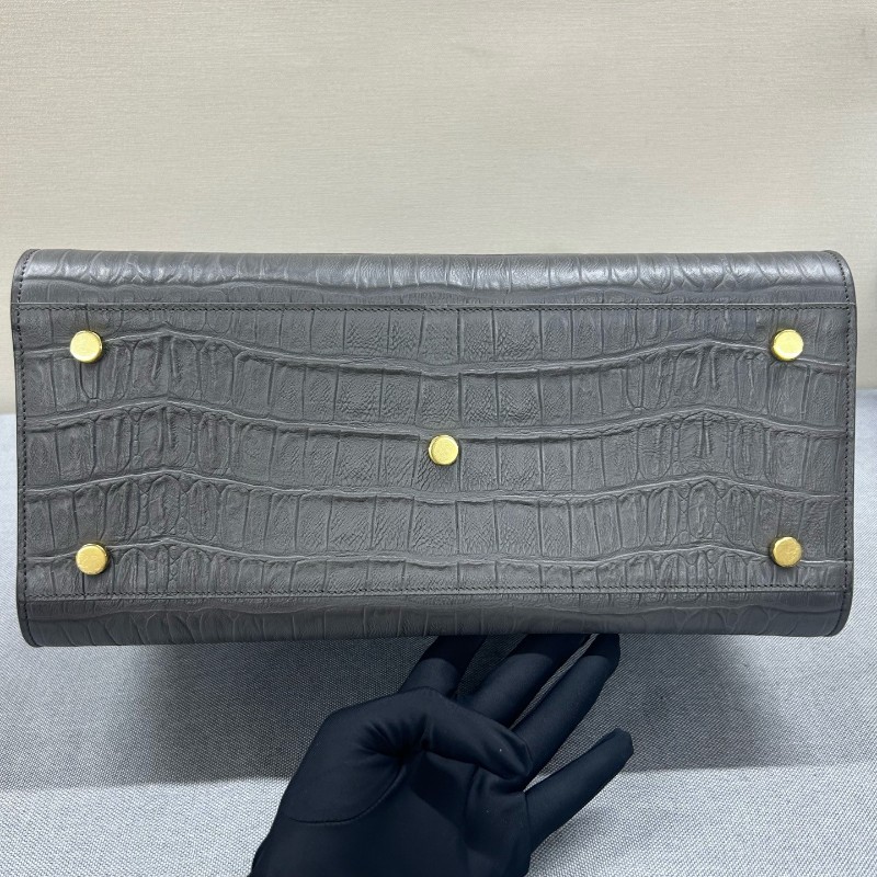 YSL 聖羅蘭 灰色鱷魚壓紋風琴包 手提包 肩背包-4