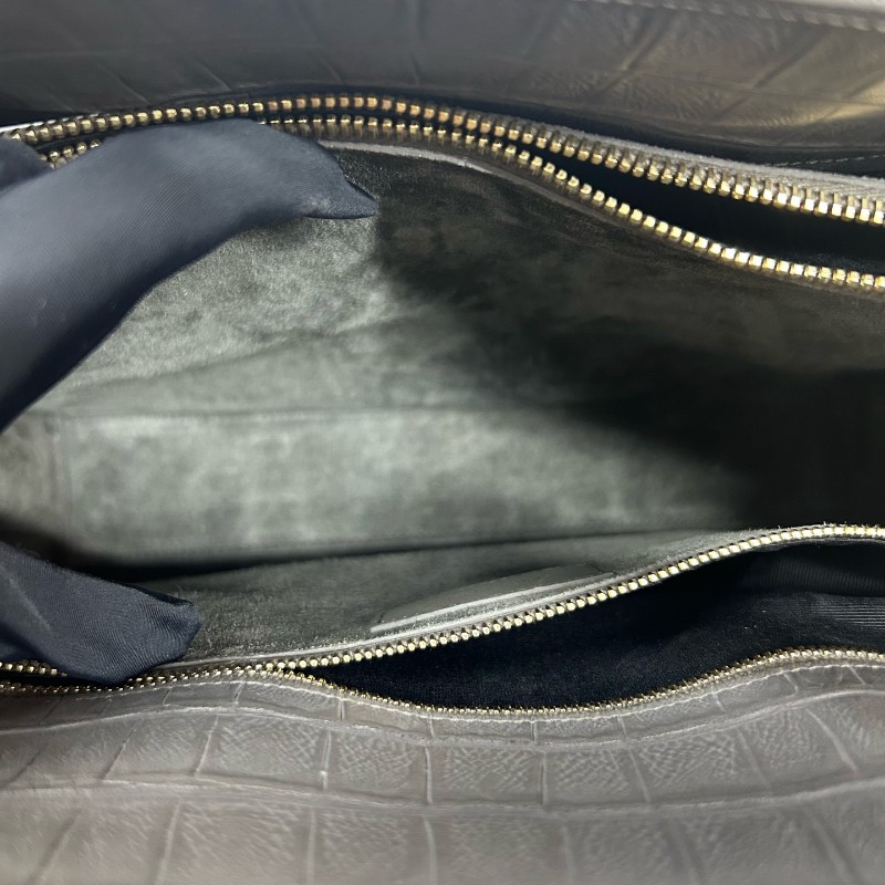YSL 聖羅蘭 灰色鱷魚壓紋風琴包 手提包 肩背包-6