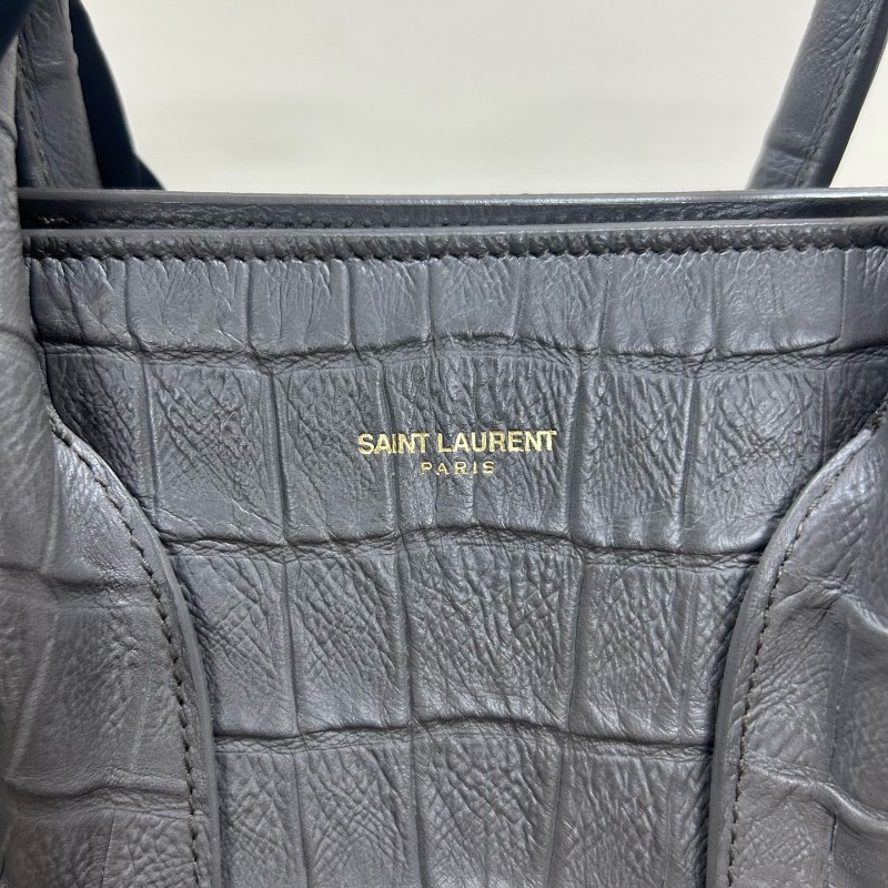 YSL 聖羅蘭 灰色鱷魚壓紋風琴包 手提包 肩背包-7