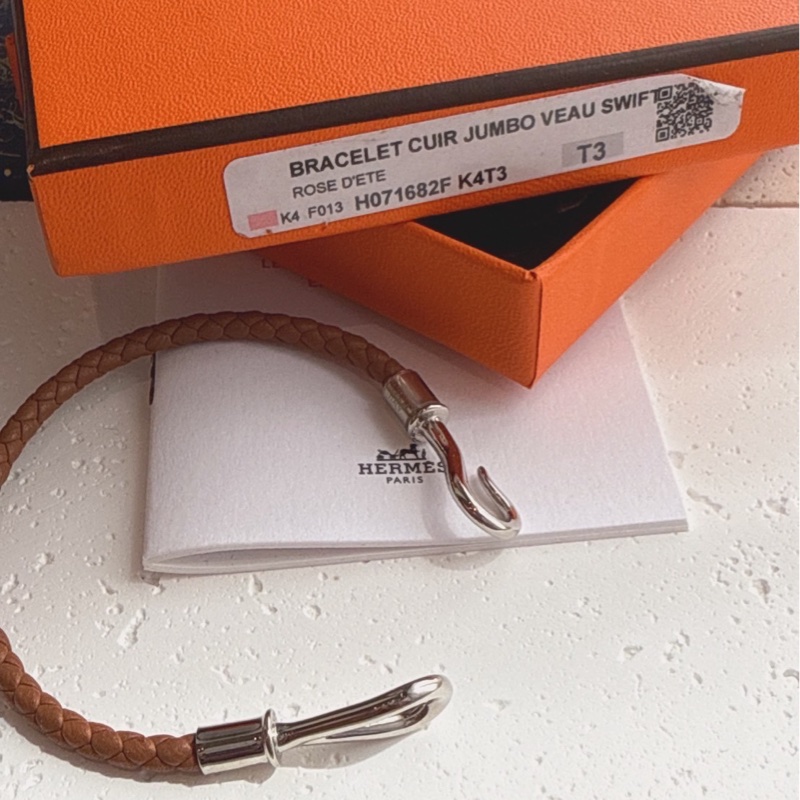 HERMES 棕色編織Jumbo銀扣手環-6