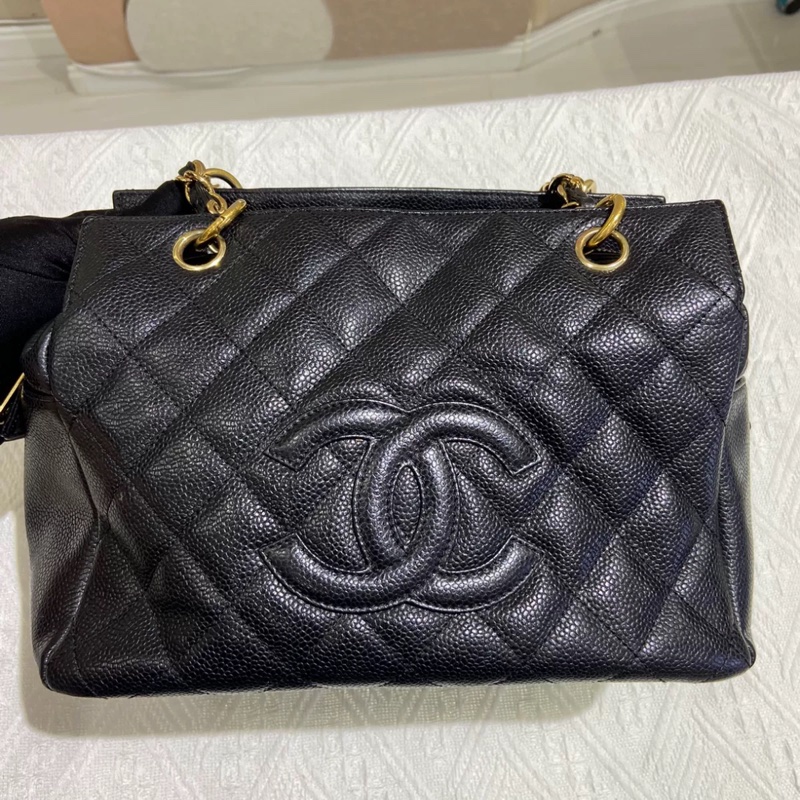 Chanel ptt 黑金荔枝牛皮托特包🉑肩背 #98閒置新 #耐操耐用大容量-0