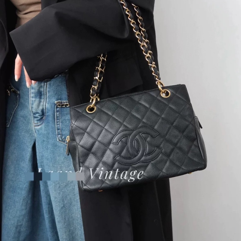 Chanel ptt 黑金荔枝牛皮托特包🉑肩背 #98閒置新 #耐操耐用大容量-1